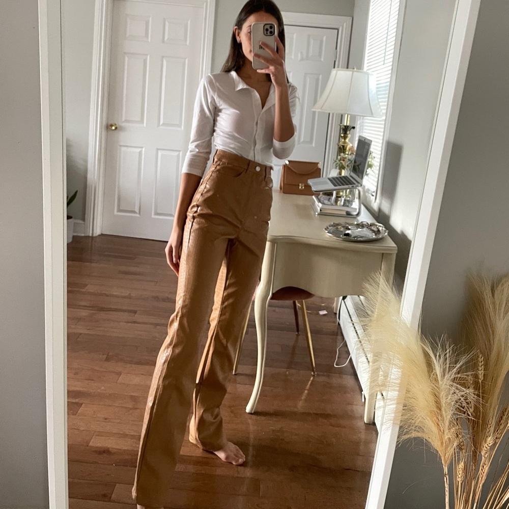 NWT Faux Croc Leather Pant Tan